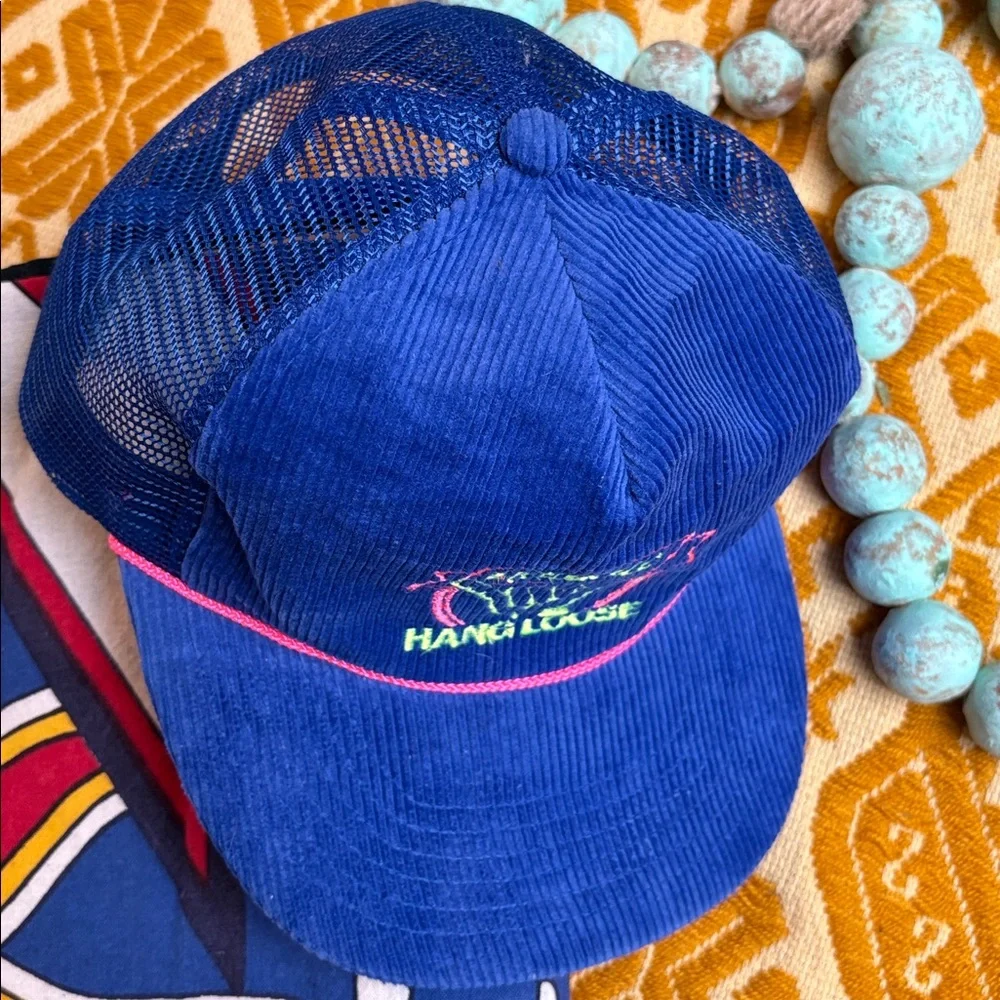 Vintage Hawaiian Headwear Hawaii Hang Loose Blue Corduroy Trucker Hat